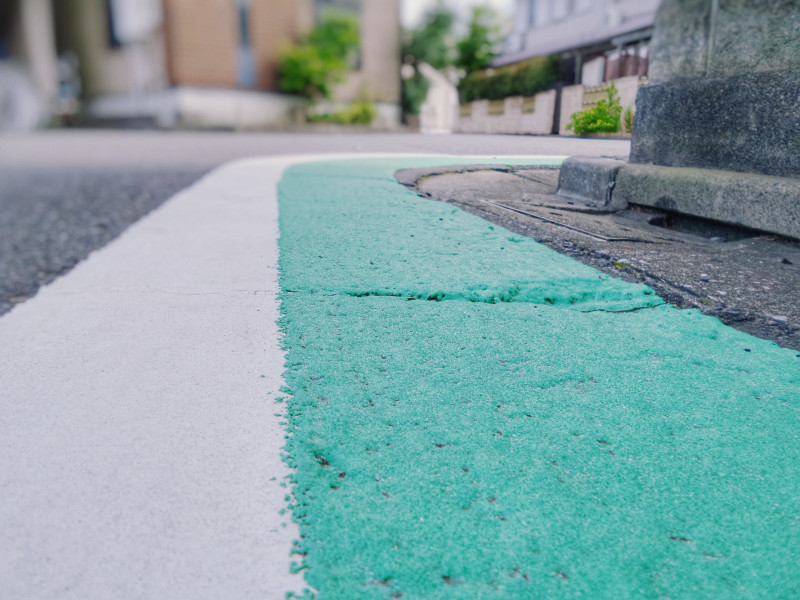 Blue change in road